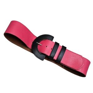 Axcess 80s Wide Waist Belt Women S Pink Black Leather Cinch Statement Retro